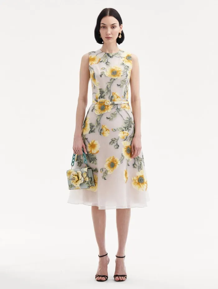Women Dresses Oscar De La Renta Degrad Poppy Fil Coupe Dress Grey Yellow Women Dresses Oscar De La Renta Degrad Poppy Fil Coupe Dress Grey Yellow