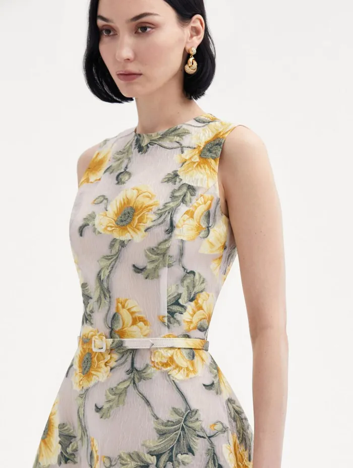 Women Dresses Oscar De La Renta Degrad Poppy Fil Coupe Dress Grey Yellow Women Dresses Oscar De La Renta Degrad Poppy Fil Coupe Dress Grey Yellow