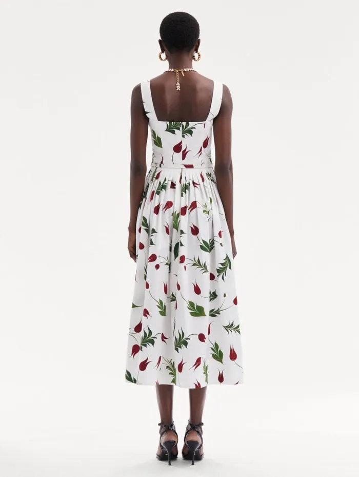 Women Dresses Oscar De La Renta Marbled Tulip Cotton Poplin Dress White Multi