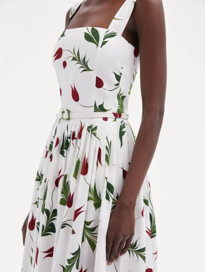 Women Dresses Oscar De La Renta Marbled Tulip Cotton Poplin Dress White Multi