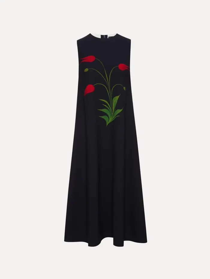 Women Dresses Oscar De La Renta Marbled Tulip Maxi Dress Navy Red