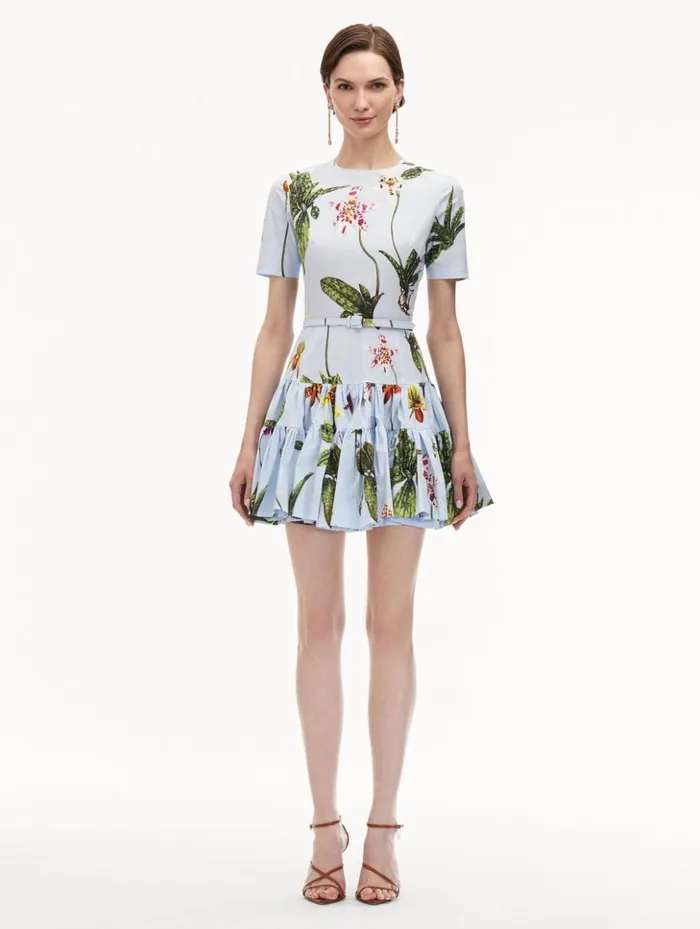 Women Dresses Oscar De La Renta Orchid Cotton Poplin Mini Dress Light Blue Multi Women Dresses Oscar De La Renta Orchid Cotton Poplin Mini Dress Light Blue Multi
