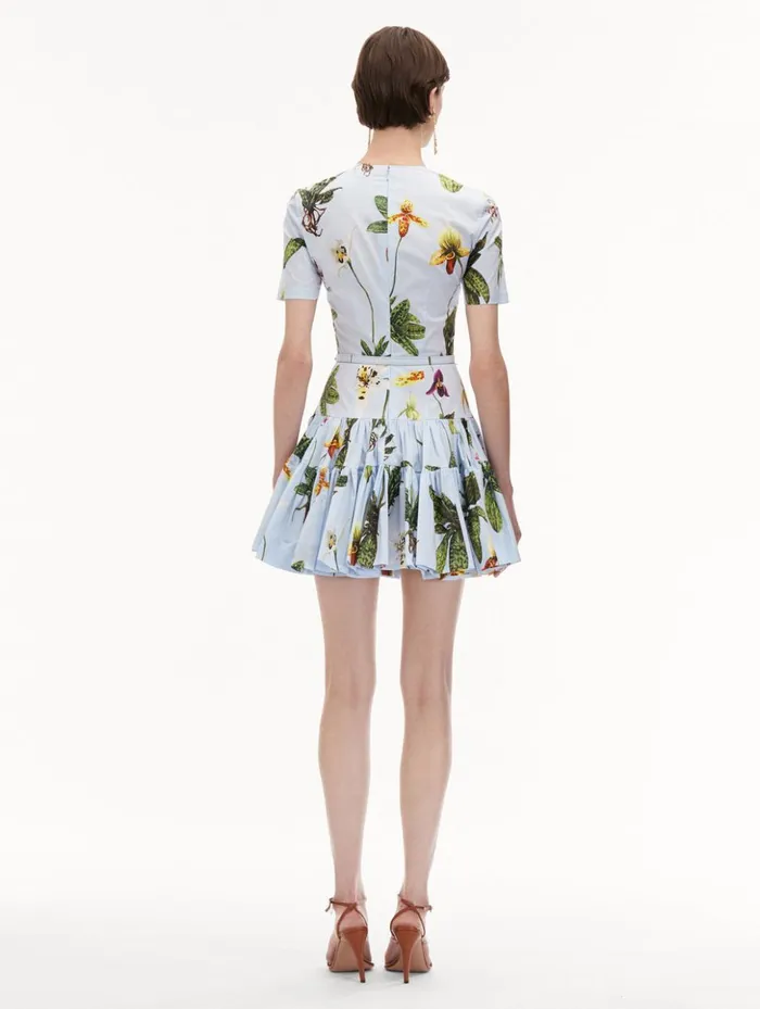 Women Dresses Oscar De La Renta Orchid Cotton Poplin Mini Dress Light Blue Multi Women Dresses Oscar De La Renta Orchid Cotton Poplin Mini Dress Light Blue Multi