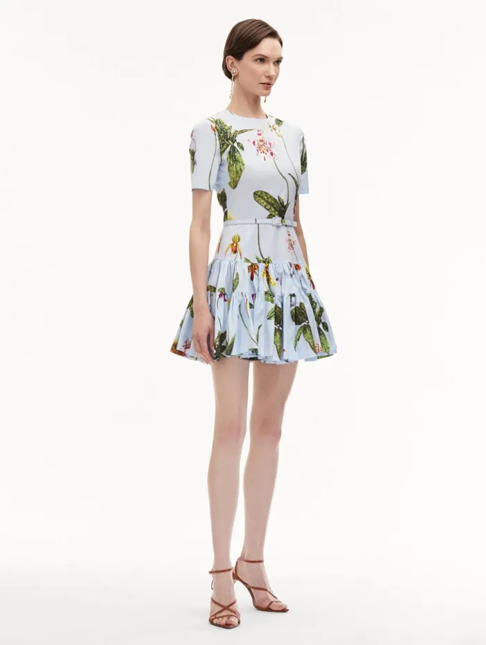 Women Dresses Oscar De La Renta Orchid Cotton Poplin Mini Dress Light Blue Multi Women Dresses Oscar De La Renta Orchid Cotton Poplin Mini Dress Light Blue Multi