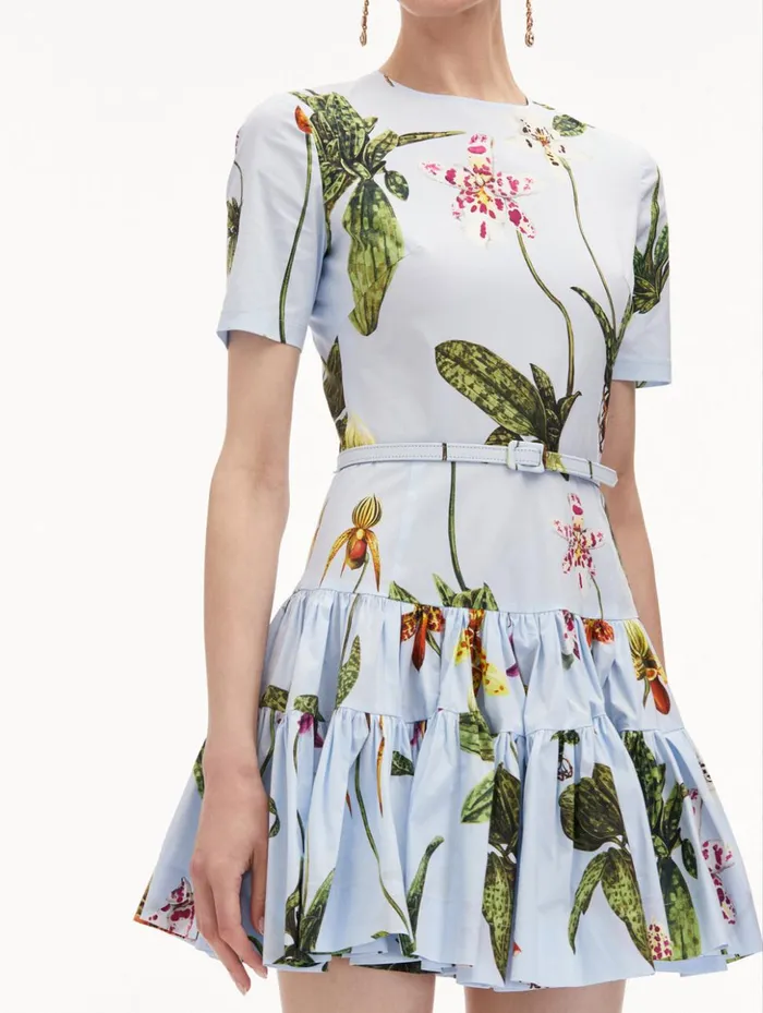 Women Dresses Oscar De La Renta Orchid Cotton Poplin Mini Dress Light Blue Multi Women Dresses Oscar De La Renta Orchid Cotton Poplin Mini Dress Light Blue Multi