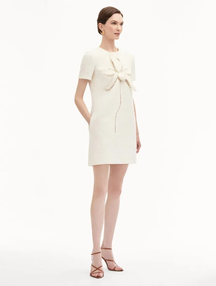 Women Dresses Oscar De La Renta Orchid Embroidered Tweed Shift Dress Ivory Women Dresses Oscar De La Renta Orchid Embroidered Tweed Shift Dress Ivory