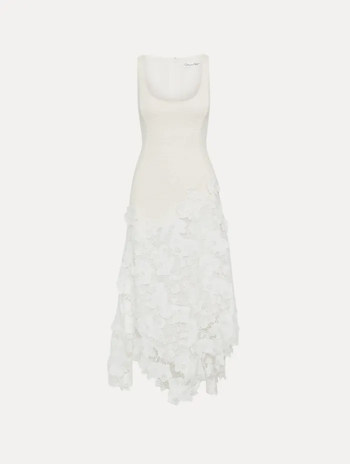 Women Dresses Oscar De La Renta Orchid Guipure and Tweed Sleeveless Dress Ivory