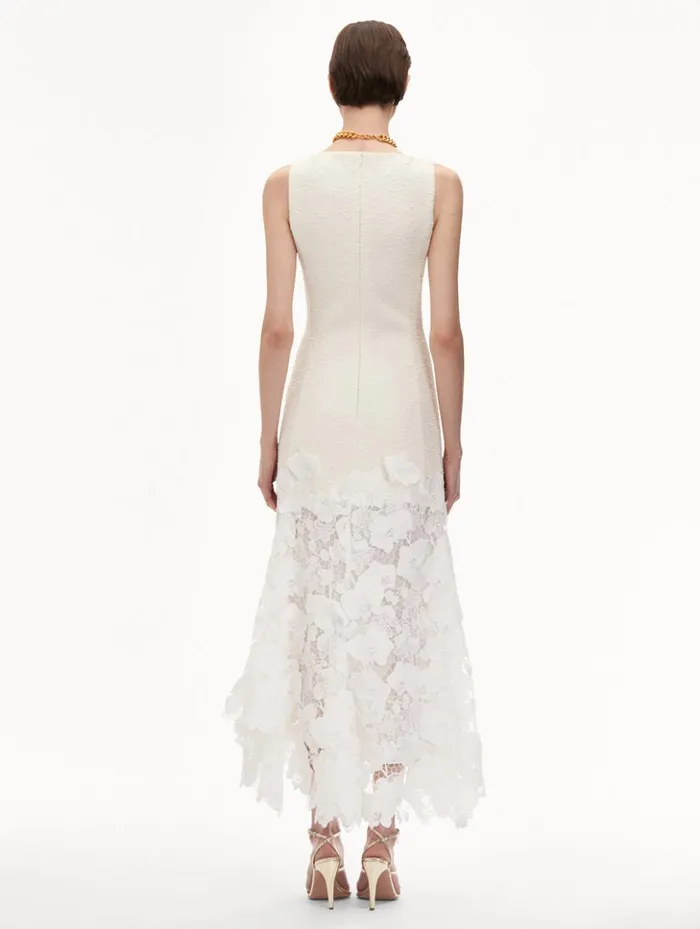 Women Dresses Oscar De La Renta Orchid Guipure and Tweed Sleeveless Dress Ivory Women Dresses Oscar De La Renta Orchid Guipure and Tweed Sleeveless Dress Ivory