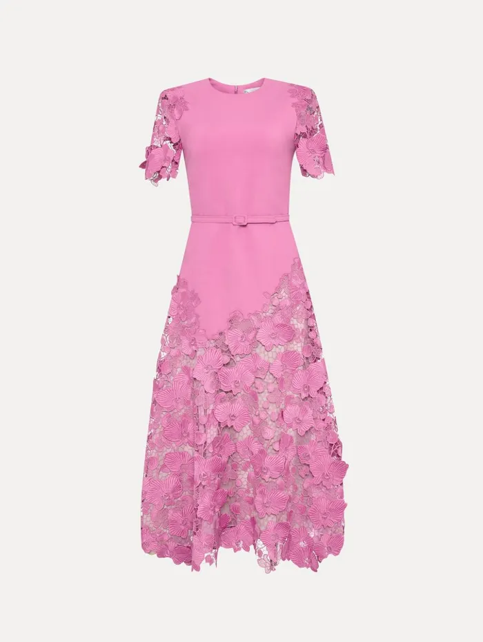 Women Dresses Oscar De La Renta Orchid Guipure Lace Inset Dress Rosehip