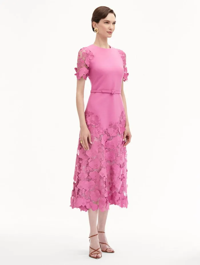 Women Dresses Oscar De La Renta Orchid Guipure Lace Inset Dress Rosehip Women Dresses Oscar De La Renta Orchid Guipure Lace Inset Dress Rosehip