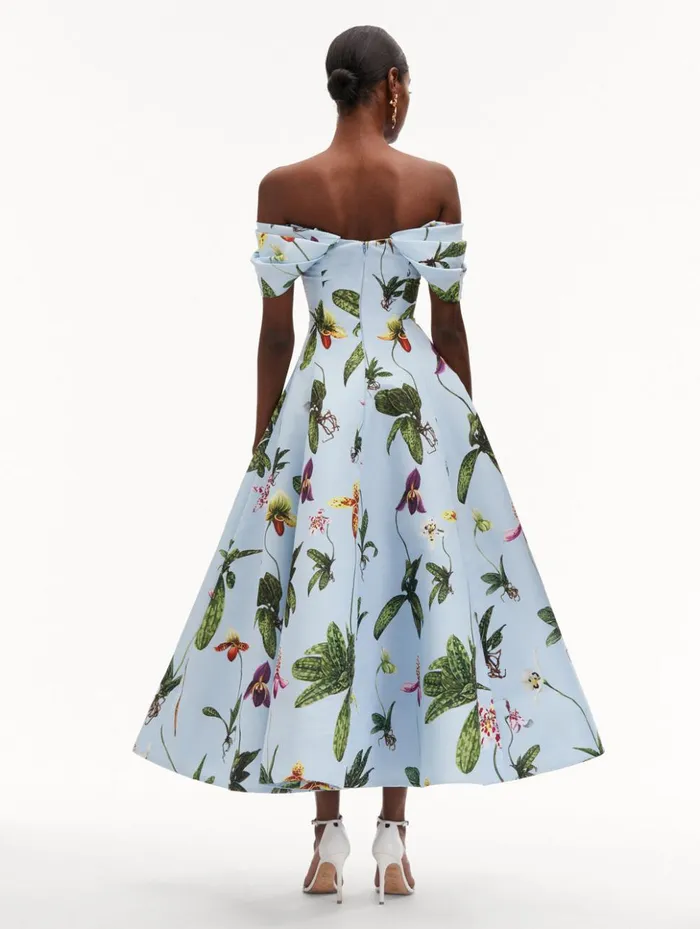 Women Dresses Oscar De La Renta Orchid Off Shoulder Faille Gown Light Blue Multi Women Dresses Oscar De La Renta Orchid Off Shoulder Faille Gown Light Blue Multi