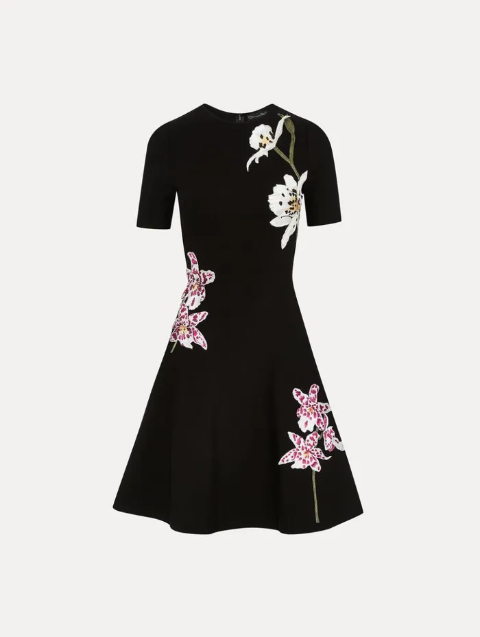 Women Dresses Oscar De La Renta Orchid Threadwork Jacquard Dress Black Multi