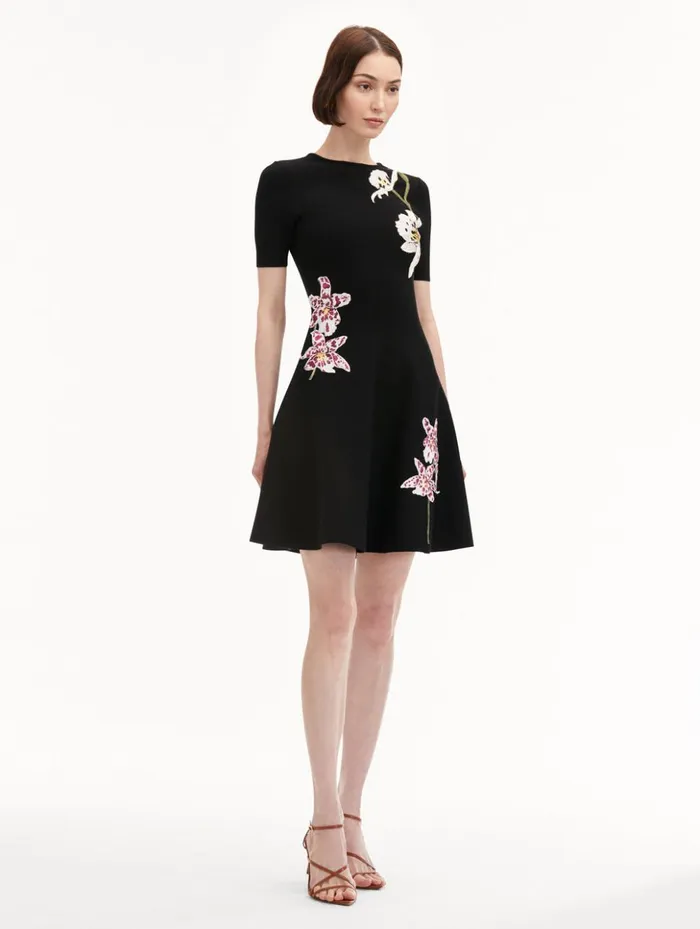 Women Dresses Oscar De La Renta Orchid Threadwork Jacquard Dress Black Multi