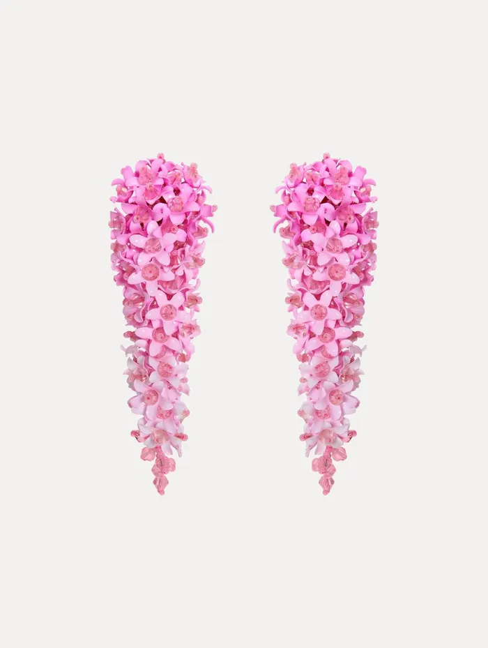Women Earrings Oscar De La Renta Cascading Flower ClipOn Earrings Pink