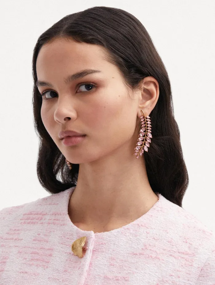 Women Earrings Oscar De La Renta Crystal Branch Earrings Rose