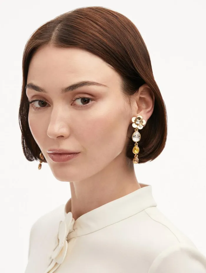 Women Earrings Oscar De La Renta Flower Teardrop ClipOn Earrings Crystal Multi Women Earrings Oscar De La Renta Flower Teardrop ClipOn Earrings Crystal Multi