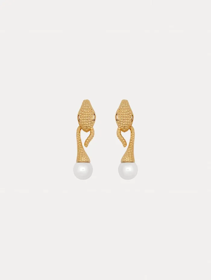 Women Earrings Oscar De La Renta Snake Pearl Drop ClipOn Earrings Gold