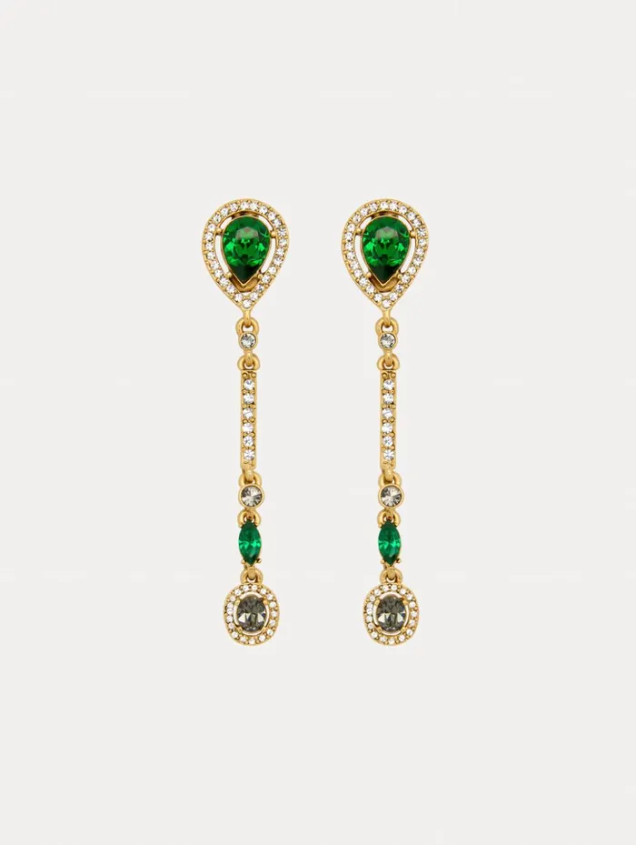 Women Earrings Oscar De La Renta Teardrop Strand ClipOn Earrings Green Multi