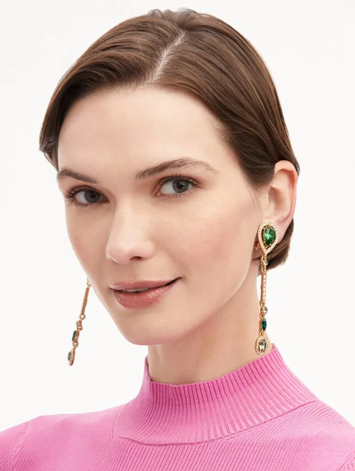 Women Earrings Oscar De La Renta Teardrop Strand ClipOn Earrings Green Multi