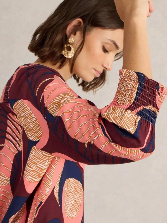 Women Elisa V Neck Top Plum Purple Print White Stuff Tops and Tees