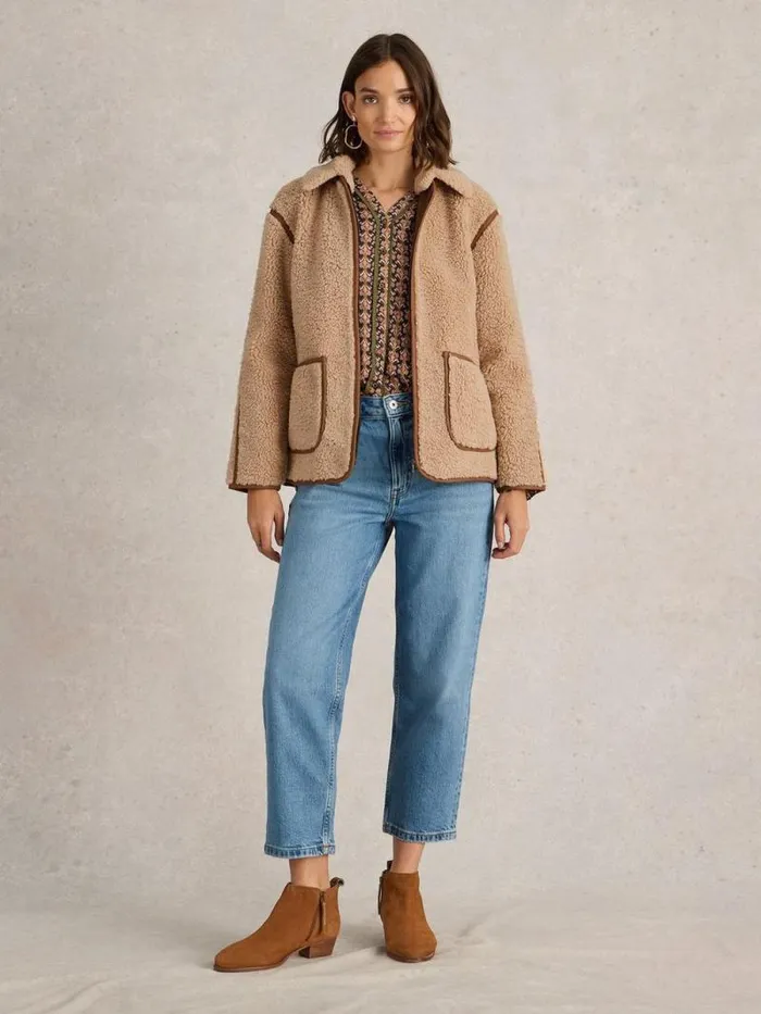 Women Elm Borg Jacket Natural Multi White Stuff Coats and Jackets