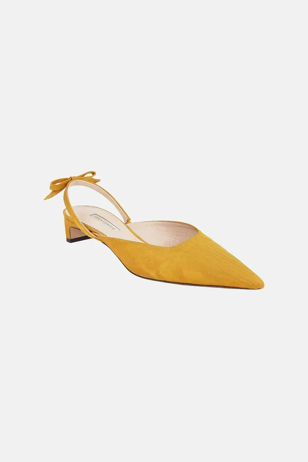 Women Emilia Wickstead Konna BowBack Kitten Heels in Ochre Moire Mikado Shoes