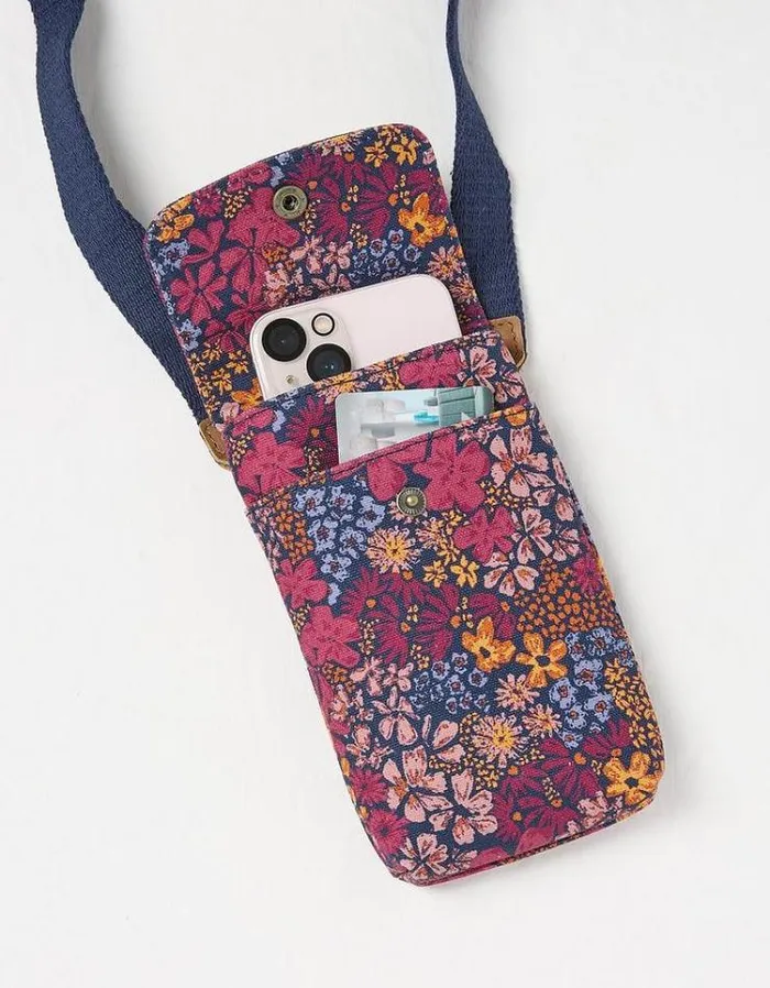 Women FatFace Bags and Wallets Floral Canvas Phone Bag Purple