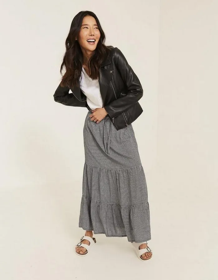 Women FatFace Coats and Jackets Bethany Biker Leather Jacket Black