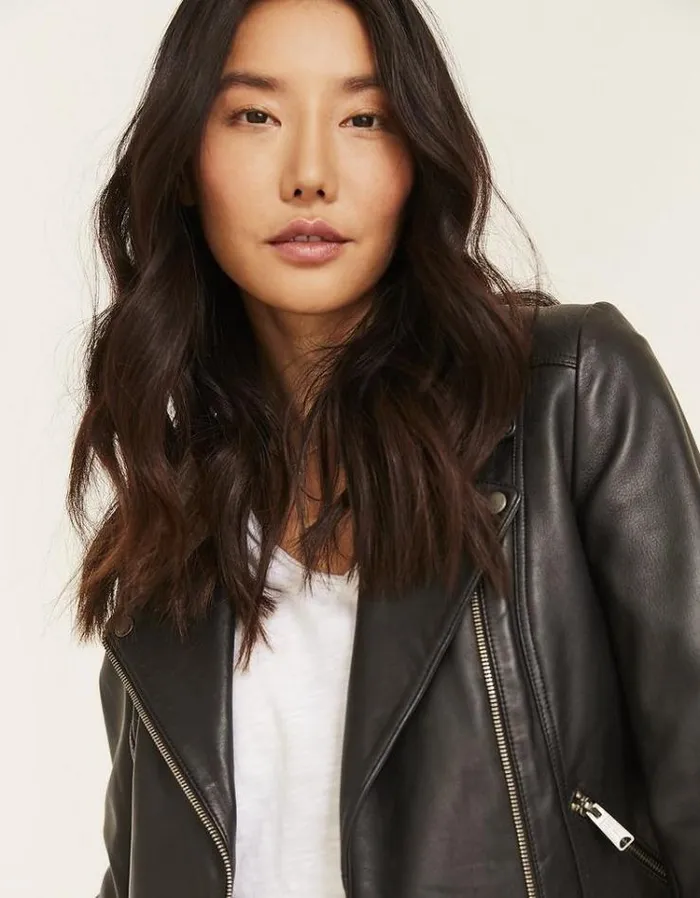 Women FatFace Coats and Jackets Bethany Biker Leather Jacket Black