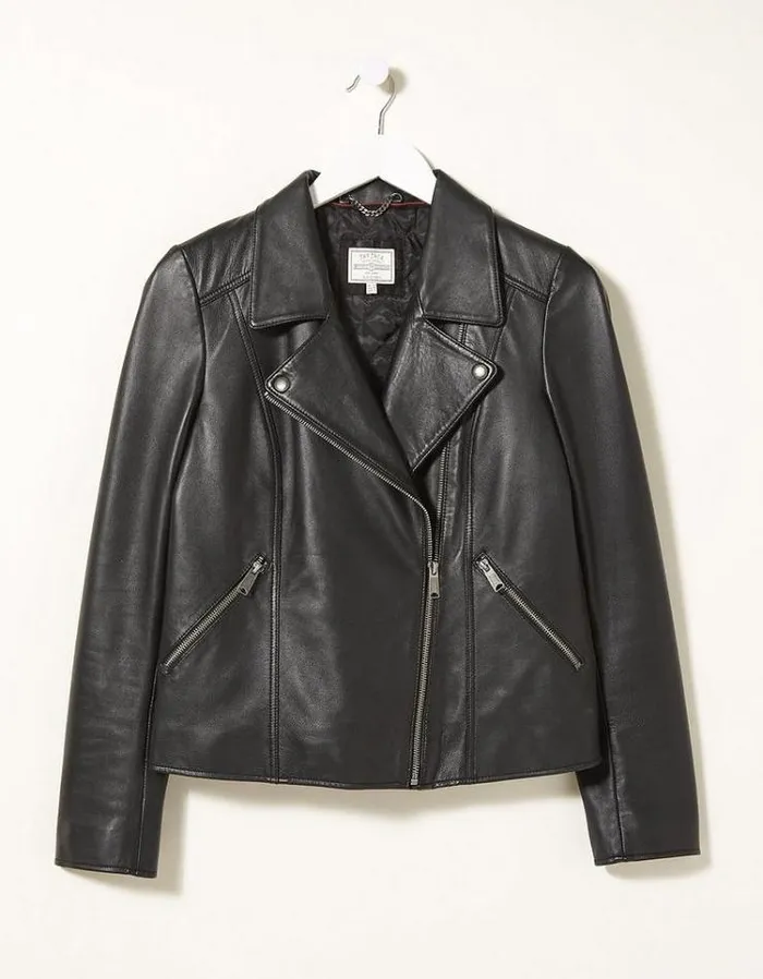 Women FatFace Coats and Jackets Bethany Biker Leather Jacket Black