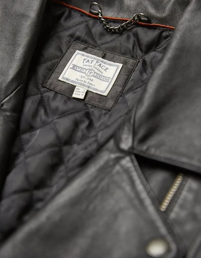 Women FatFace Coats and Jackets Bethany Biker Leather Jacket Black