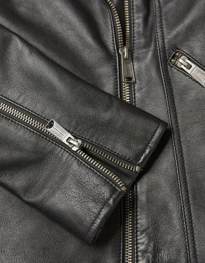 Women FatFace Coats and Jackets Bethany Biker Leather Jacket Black