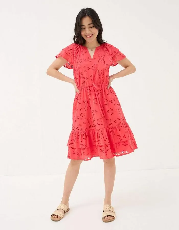Women FatFace Dresses Brady Broderie Dress Tomato Red