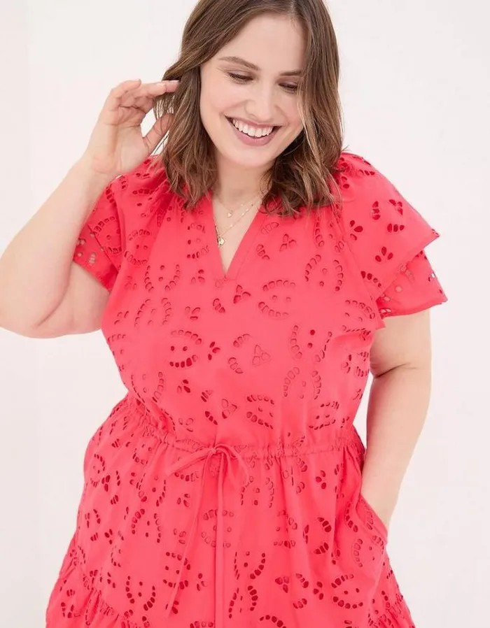 Women FatFace Dresses Brady Broderie Dress Tomato Red