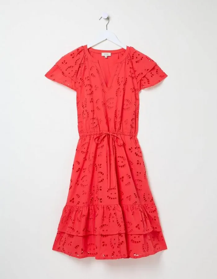 Women FatFace Dresses Brady Broderie Dress Tomato Red