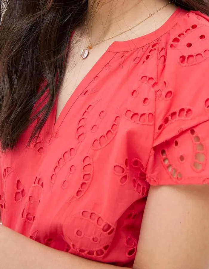 Women FatFace Dresses Brady Broderie Dress Tomato Red