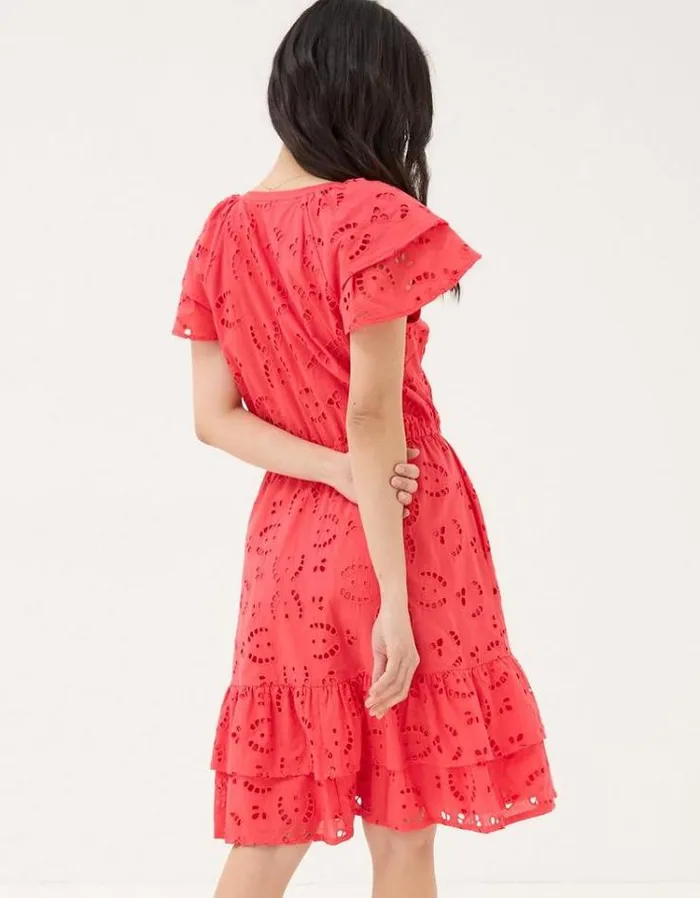 Women FatFace Dresses Brady Broderie Dress Tomato Red