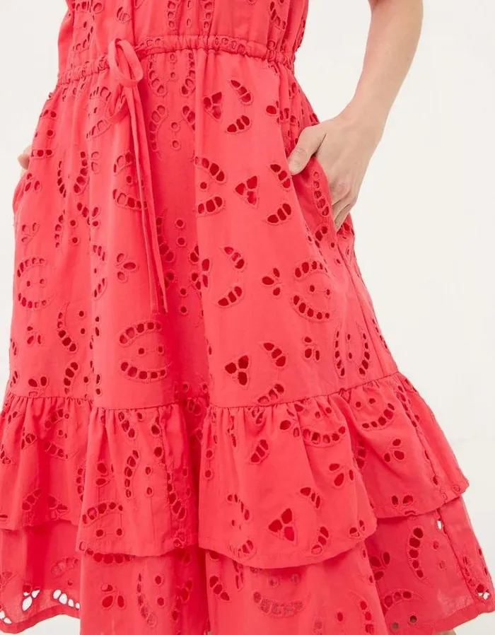 Women FatFace Dresses Brady Broderie Dress Tomato Red