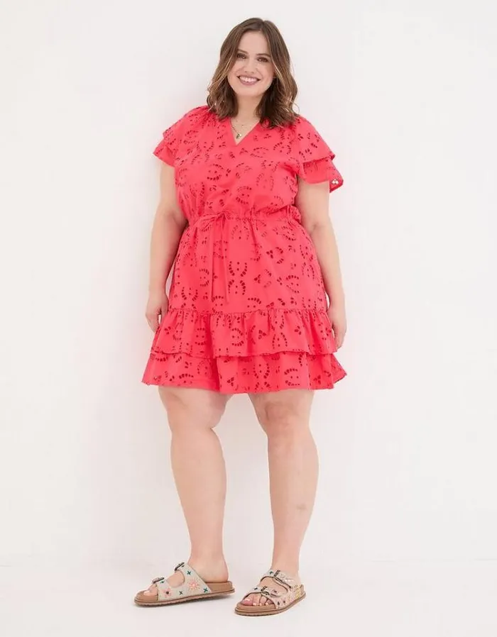 Women FatFace Dresses Brady Broderie Dress Tomato Red