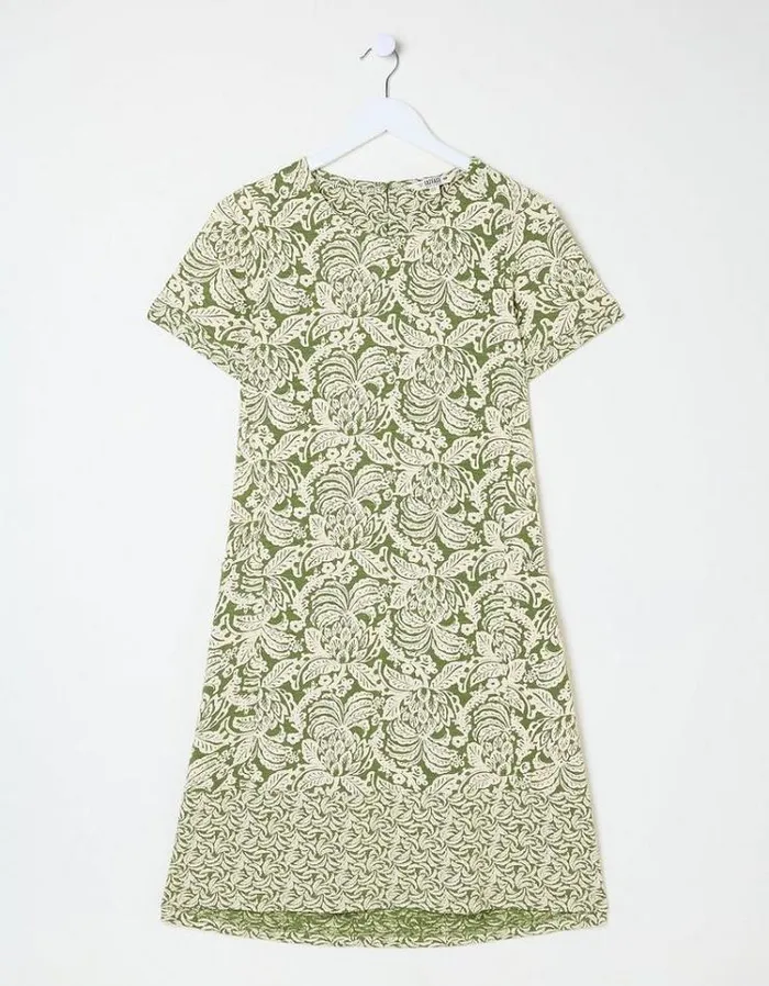 Women FatFace Festival Collection Simone Damask Floral Jersey Dress Dark Green