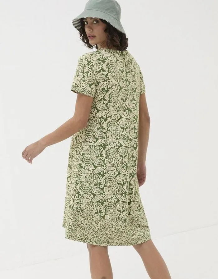 Women FatFace Festival Collection Simone Damask Floral Jersey Dress Dark Green