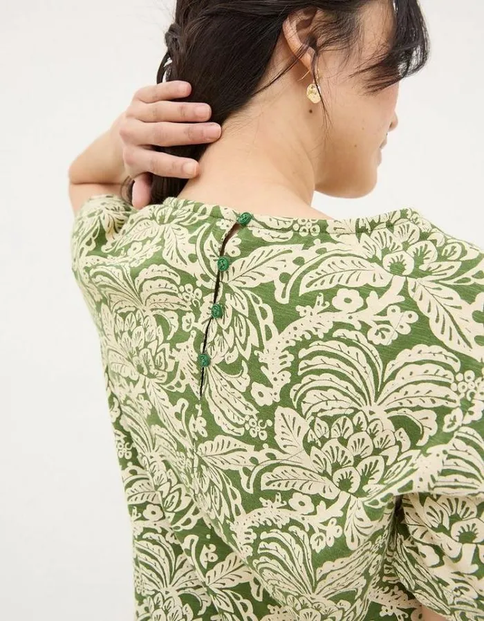 Women FatFace Festival Collection Simone Damask Floral Jersey Dress Dark Green
