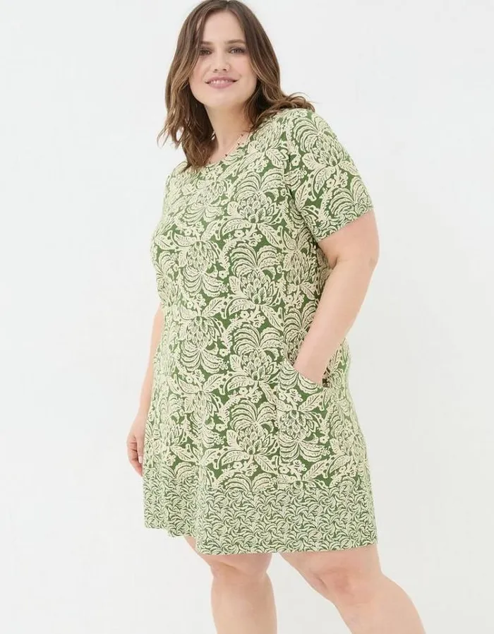 Women FatFace Festival Collection Simone Damask Floral Jersey Dress Dark Green