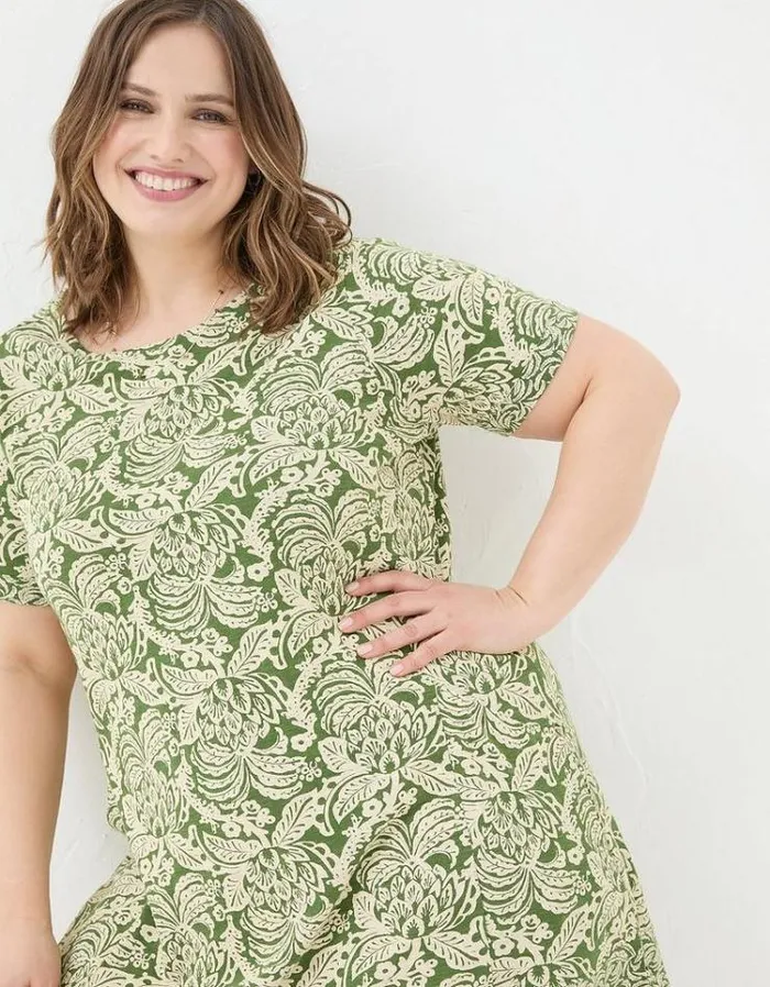 Women FatFace Festival Collection Simone Damask Floral Jersey Dress Dark Green