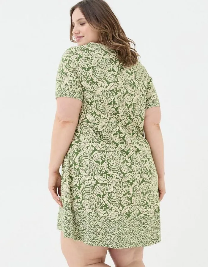 Women FatFace Festival Collection Simone Damask Floral Jersey Dress Dark Green