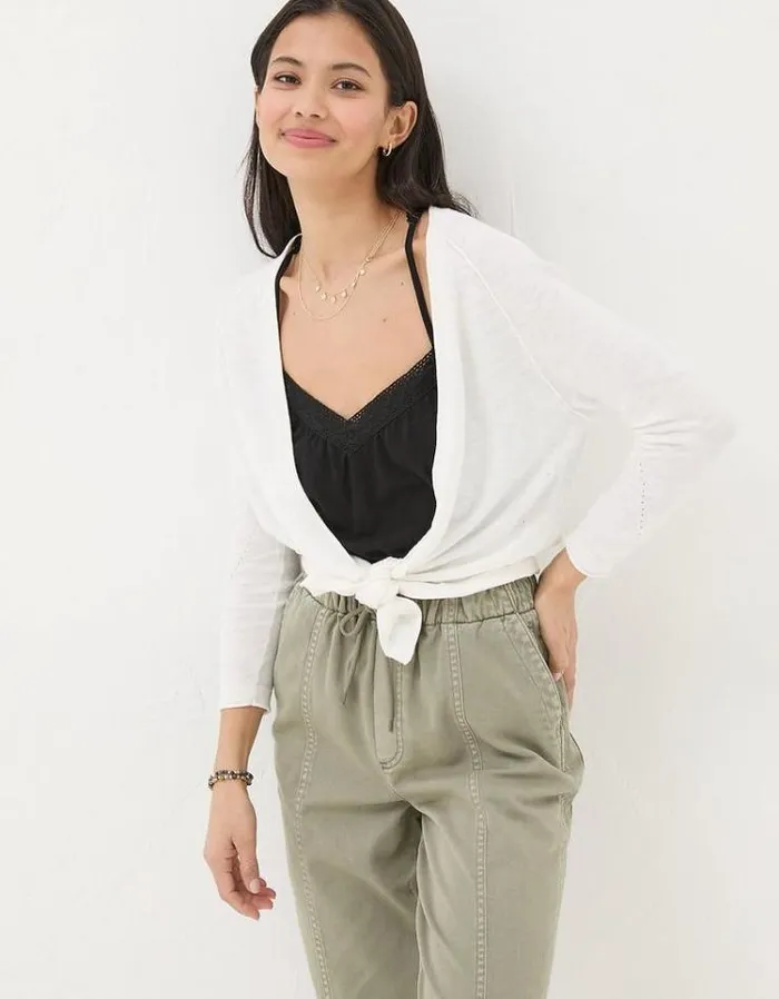 Women FatFace Festival Collection Tie Front Cardigan White