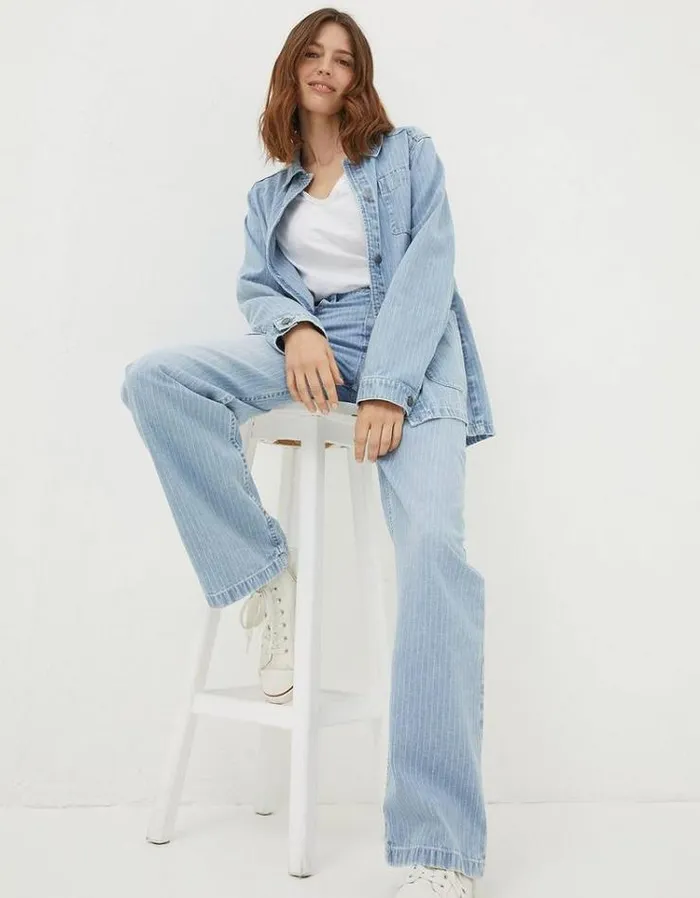 Women FatFace Jeans and Dungarees Salle Stripe Jeans Light Denim Blue