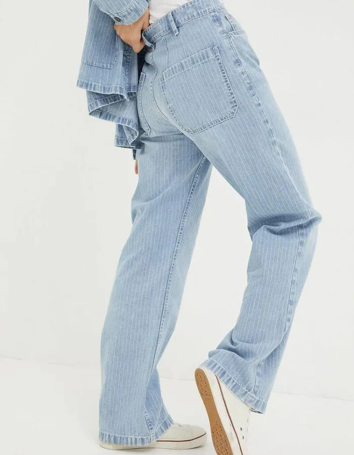 Women FatFace Jeans and Dungarees Salle Stripe Jeans Light Denim Blue