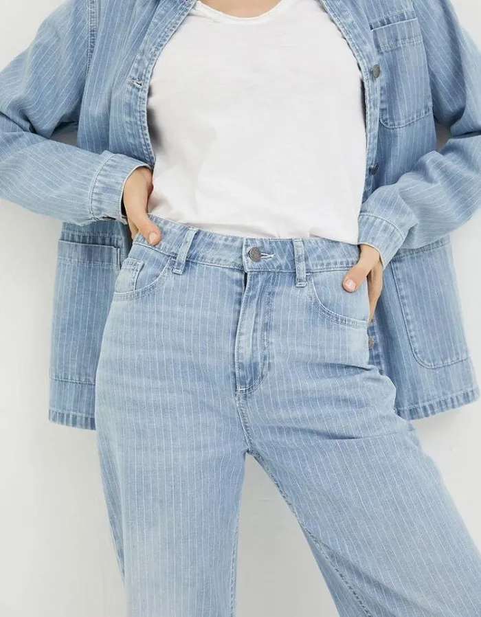 Women FatFace Jeans and Dungarees Salle Stripe Jeans Light Denim Blue