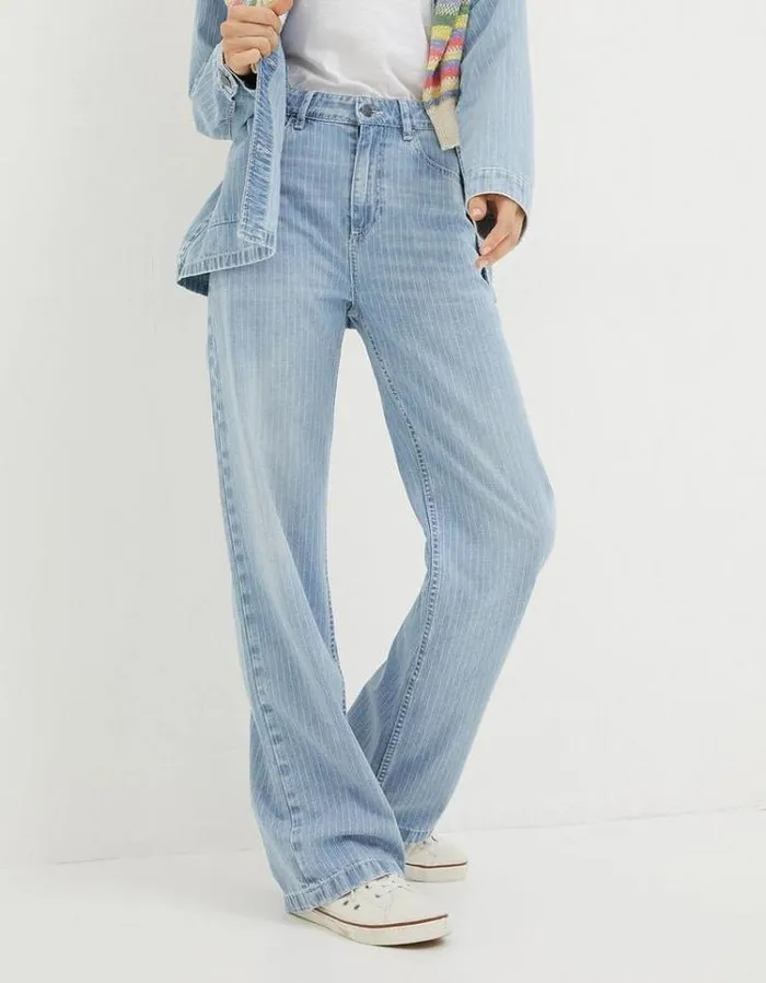 Women FatFace Jeans and Dungarees Salle Stripe Jeans Light Denim Blue